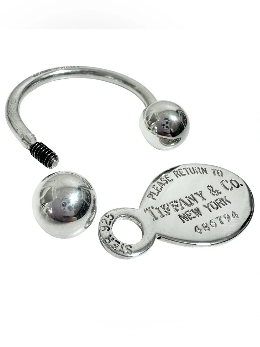 Tiffany & Co. Engraved 925 Silver Ball Keychain with Engraved Return To Charm - Picture 7 of 13